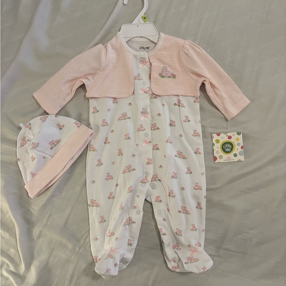 Bunnies Pink and White Baby Onesie